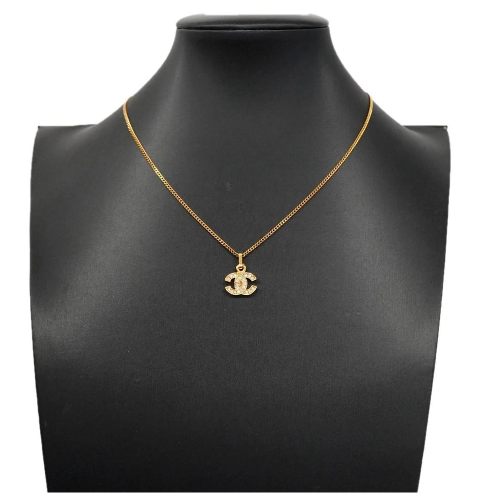 Chanel Necklace Coco Mark Rhinestone Plated Gold - Picture 2 of 7